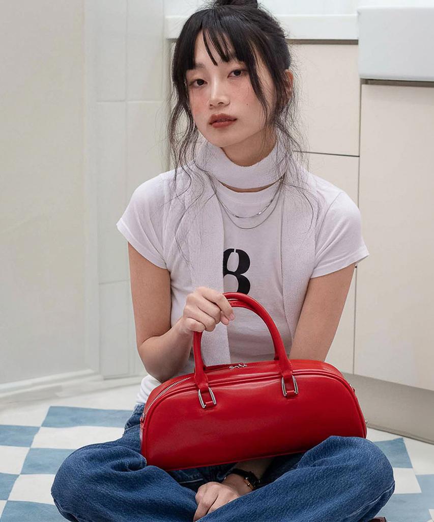 Prends Soin De Toi Half Moon Tote Bowling Bag Red
