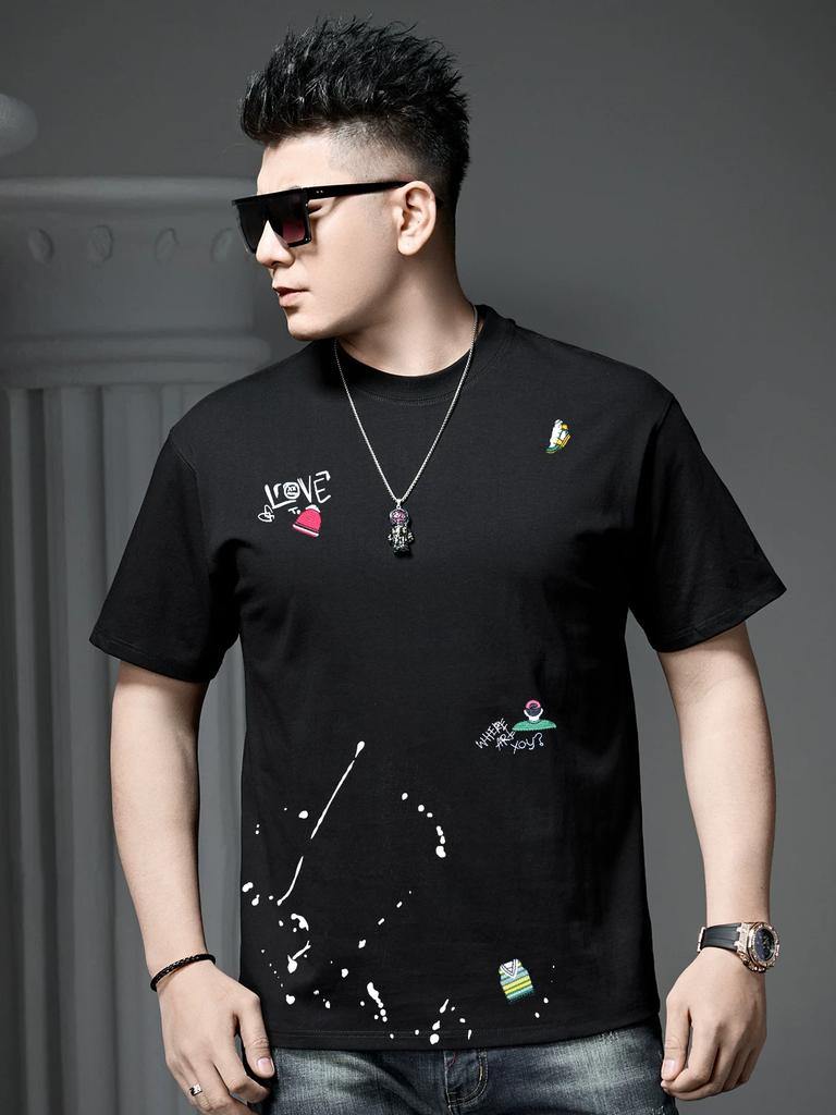 European Station 2025 Summer New Trendy Cartoon Embroidery Print Short Sleeve T-Shirt Men's Casual Half-Sleeve Top