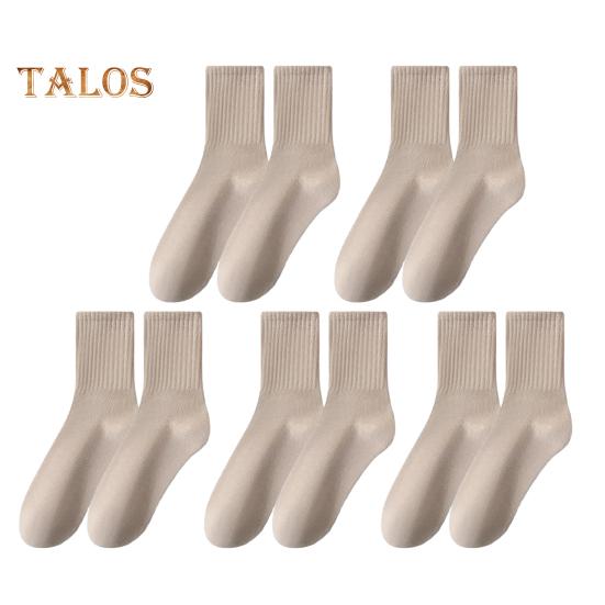 5 Pairs Women Socks Mid-tube No Odor Thick Warm Solid Color High Elasticity Anti-slip Sweat-absorption Anti-shrink Sports Winter Socks