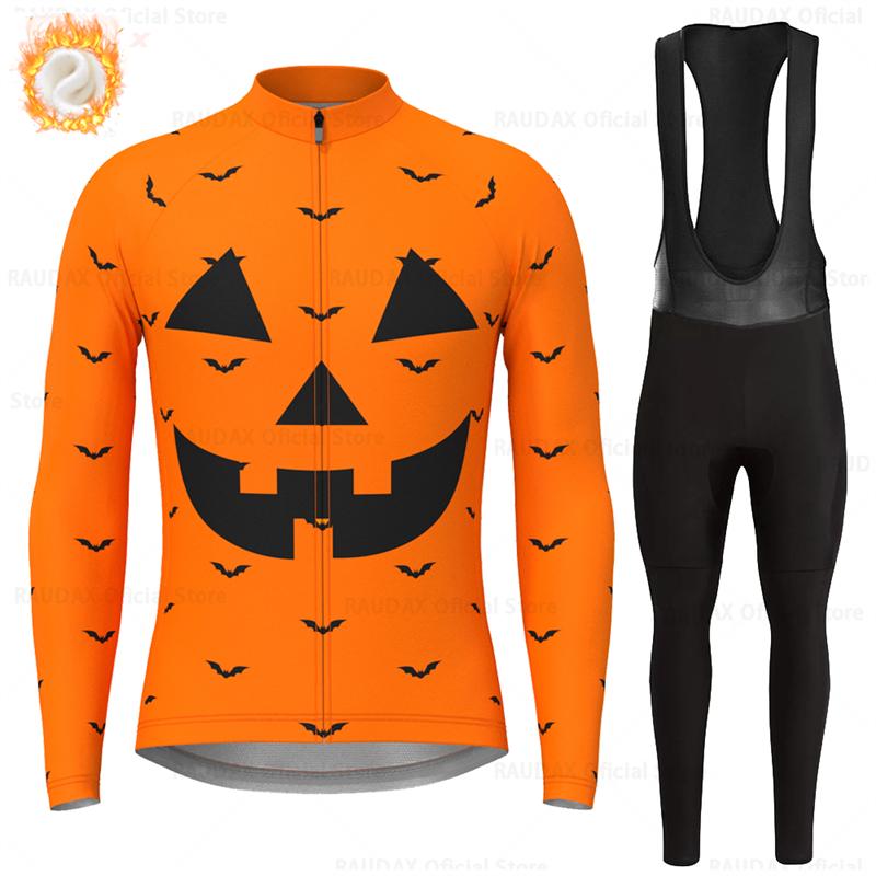 Men's Cycling Jerseys Set Halloween Winter Thermal Fleece Long Sleeve Coat Riding Bike Jacket Cycling Suits Set Ropa Ciclismo