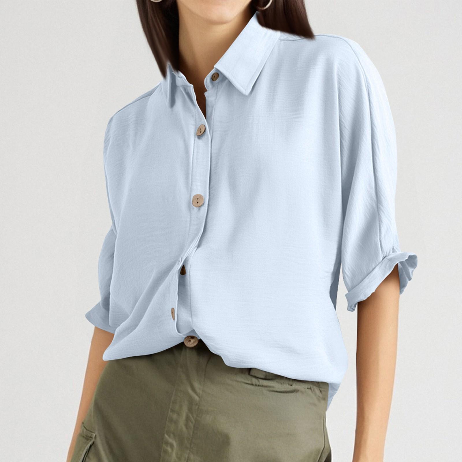 

Женские однотонные рубашки с лацканами на весну и лето, повседневные рубашки с застежкой на пуговицы XL белый