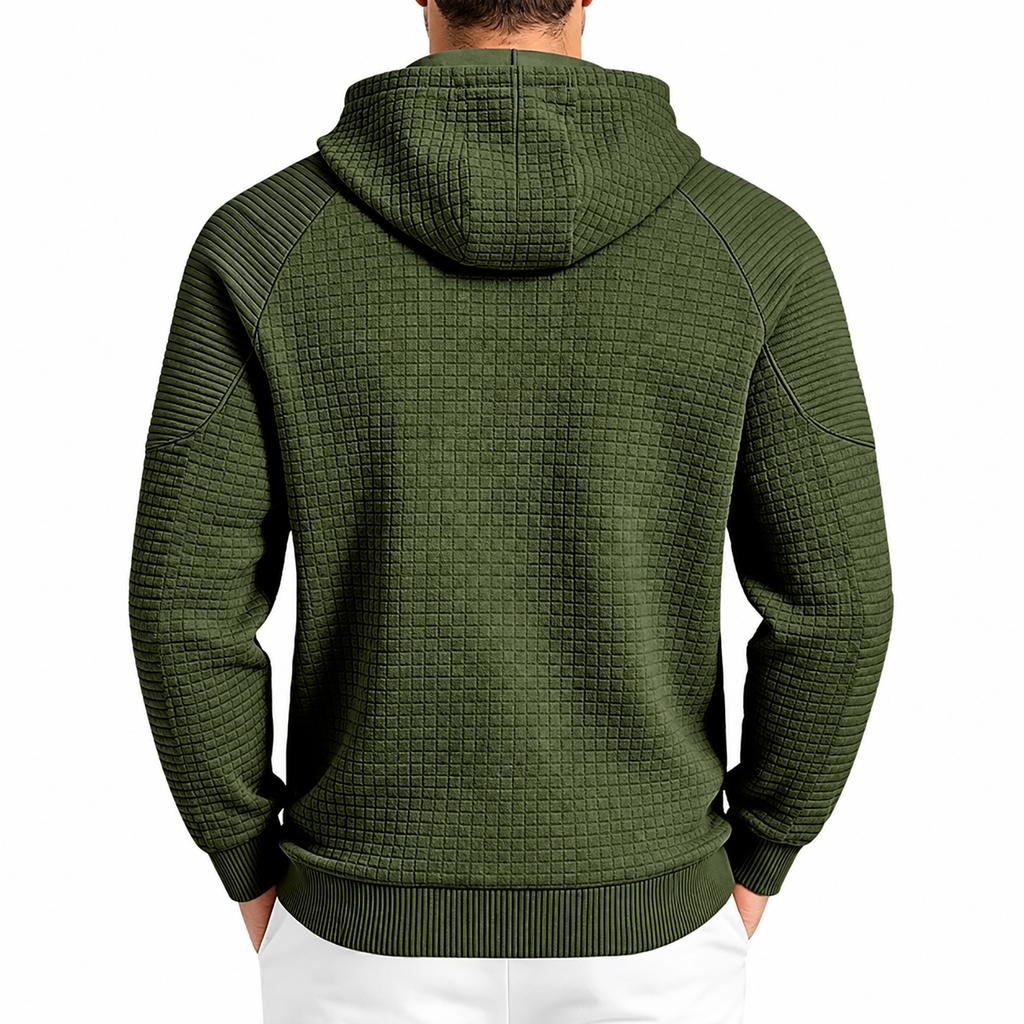 Men's Loose Fit Plaid Texture Hoodie, Casual Sports Outdoor Commute Sweatshirt
