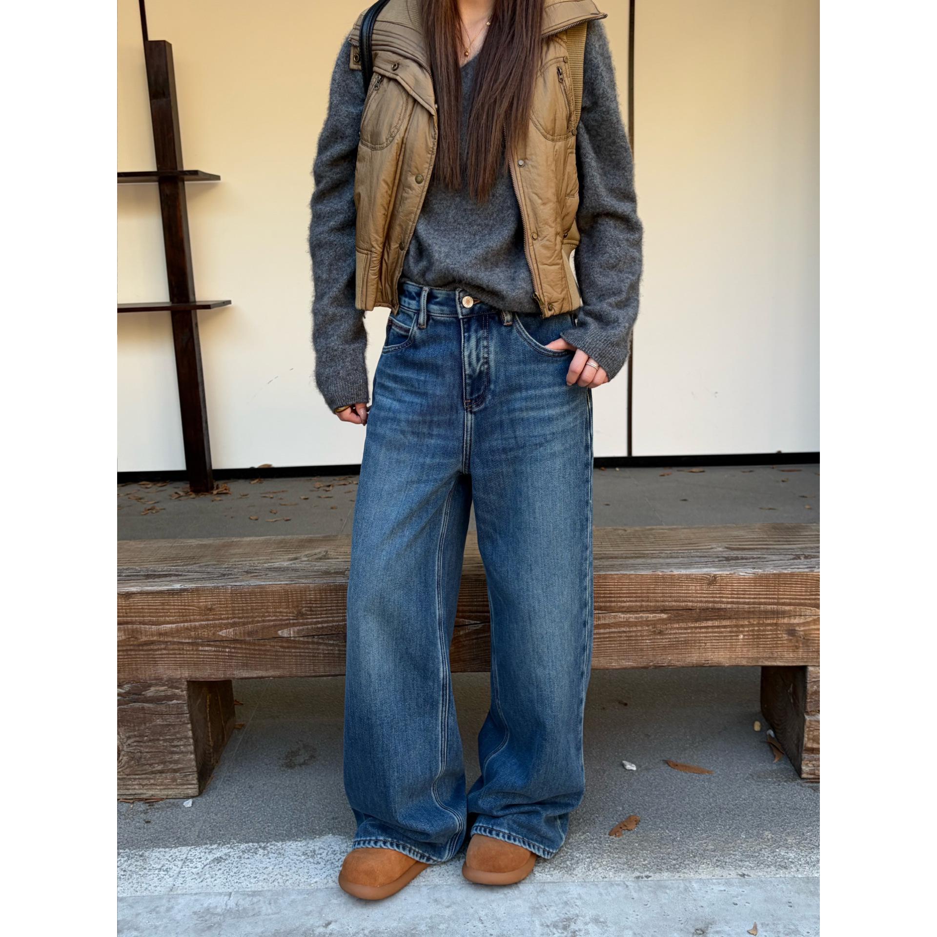 

Winter Velvet Washed Dark Blue Straight Leg Slimming Women s Jeans 70330 28 темно-синий