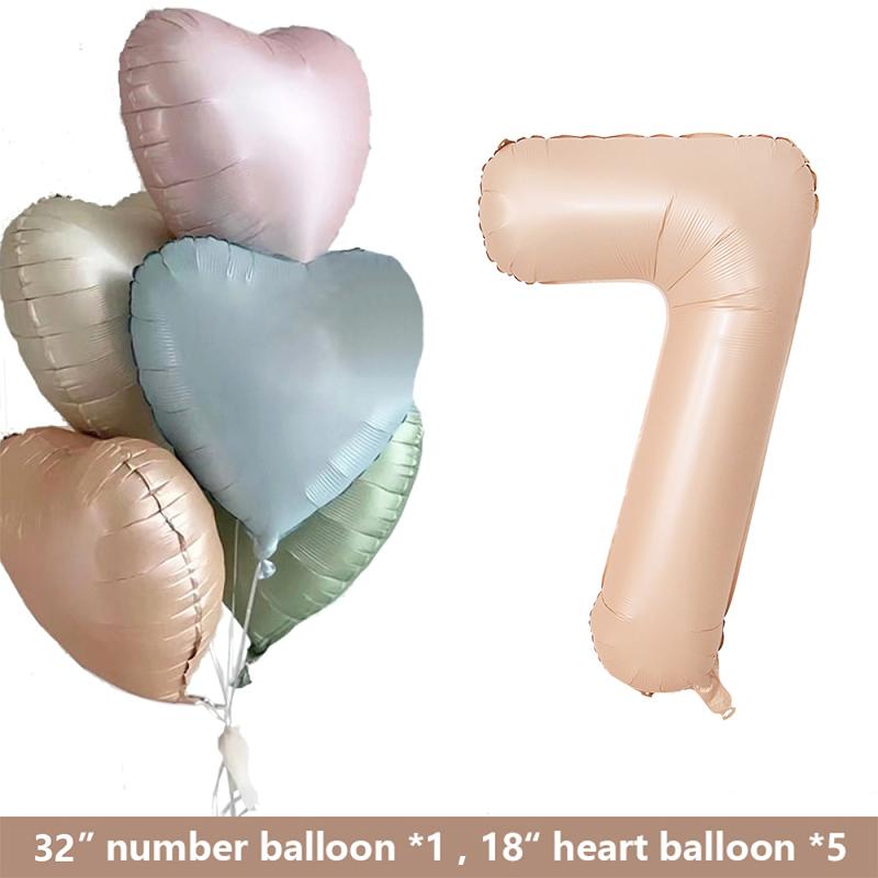 1set Retro Caramel Heart Balloons with 32inch Number Foil Balloon For Kids 1st Birthday Party DIY Decoration Supplies Wedding