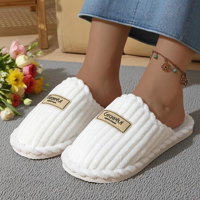 Cozy & Elegant Women's & Men's Winter Slippers • Plush Soft Lining & Thickened EVA Sole • Slip-On House Shoes with Golden Strap Design (/White)