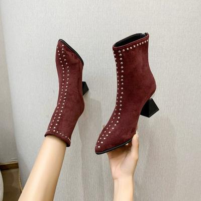 Fashion Women Ankle Boots 2024 Shallow Spring Autumn Winter Pointed Toe Designer Ladies Short Back Zip Sexy Suede High Heels  Shoes