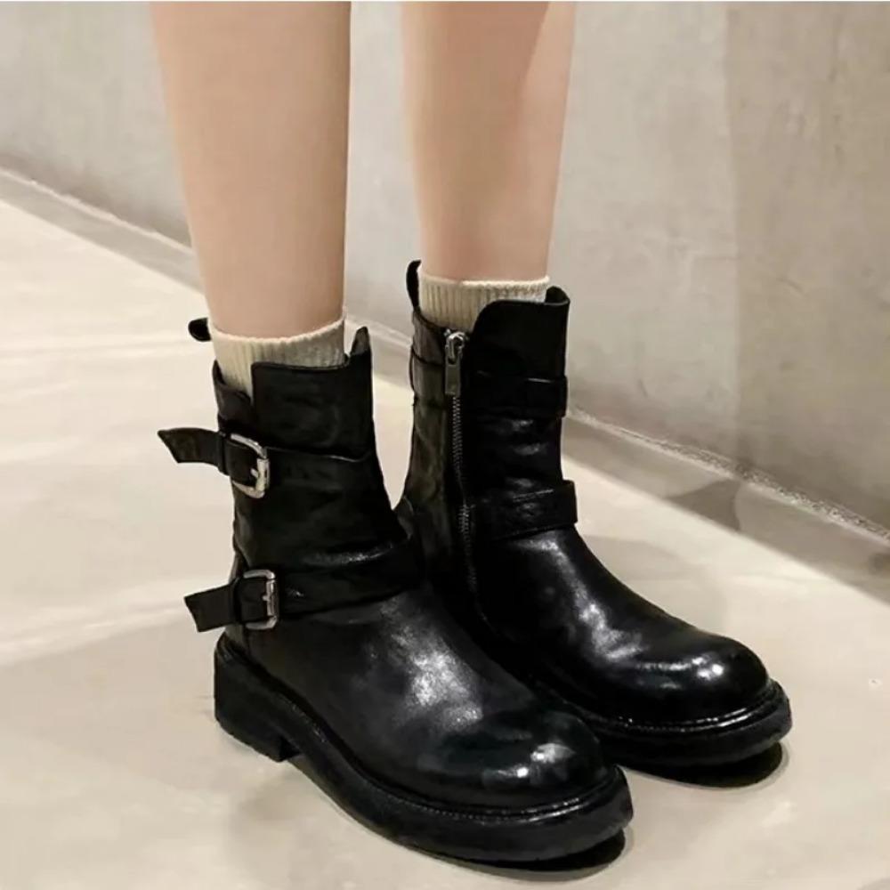Women Boots Autumn/winter New Slim Short Shoes Washed and shrunk Horse Leather Thick Soled Woman's Knight Botas Platform Boots