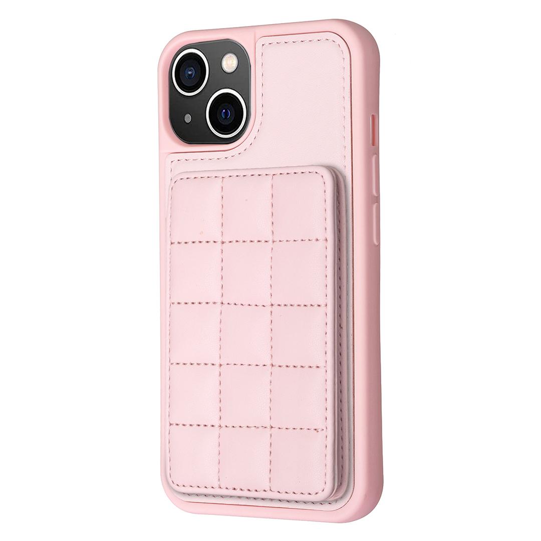 

Style-BF24 For iPhone 13/14 PU Leather Coated TPU Cover Card Slots Kickstand Phone Case Pink