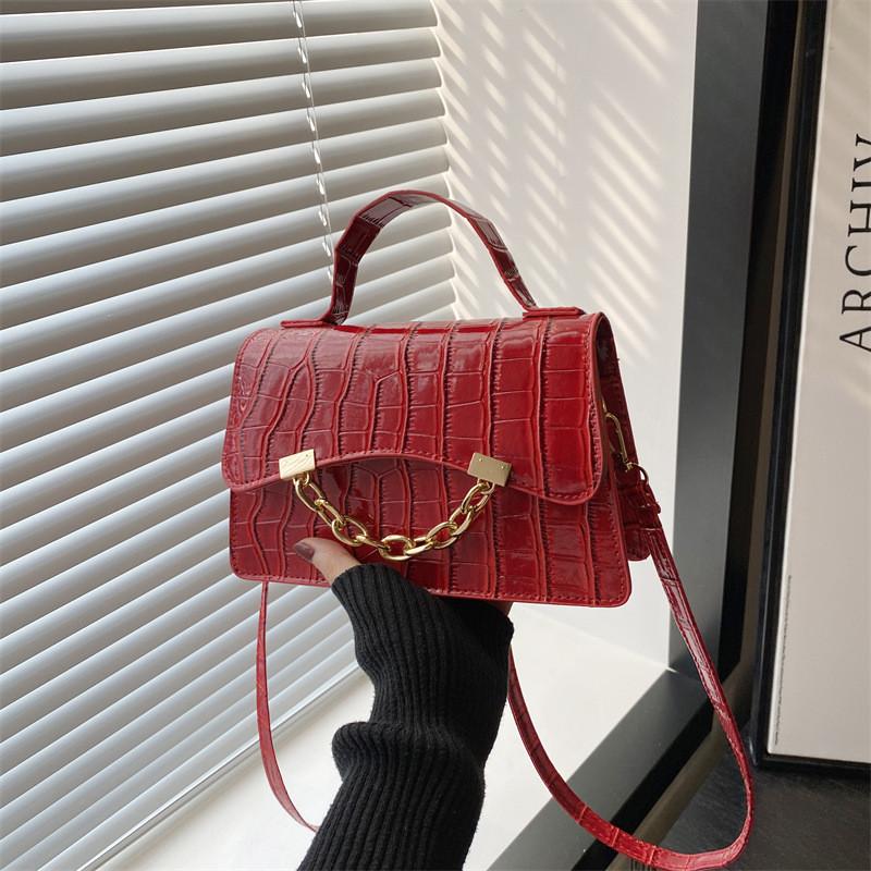 Fashion Solid Color Stone Texture Gold Chain Decor Women Shoulder Bag For Daily Casual Use