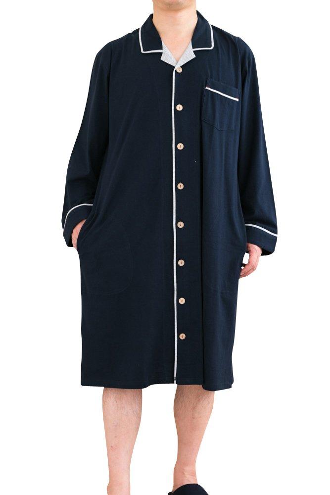 Eye Sleeper Long Open Made of Soft Cotton Smooth Knit Size 30031 K's Men's Pajamas, Sleeve, Front, Spring/Autumn, 100% Fabric, (LL Navy)