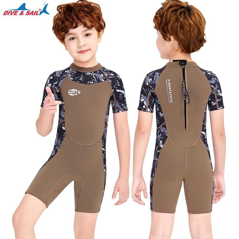 Kids 2.5mm Neoprene Wetsuit Short Sleeve Full Body Swimwear Cold Water Swimming Diving Winter