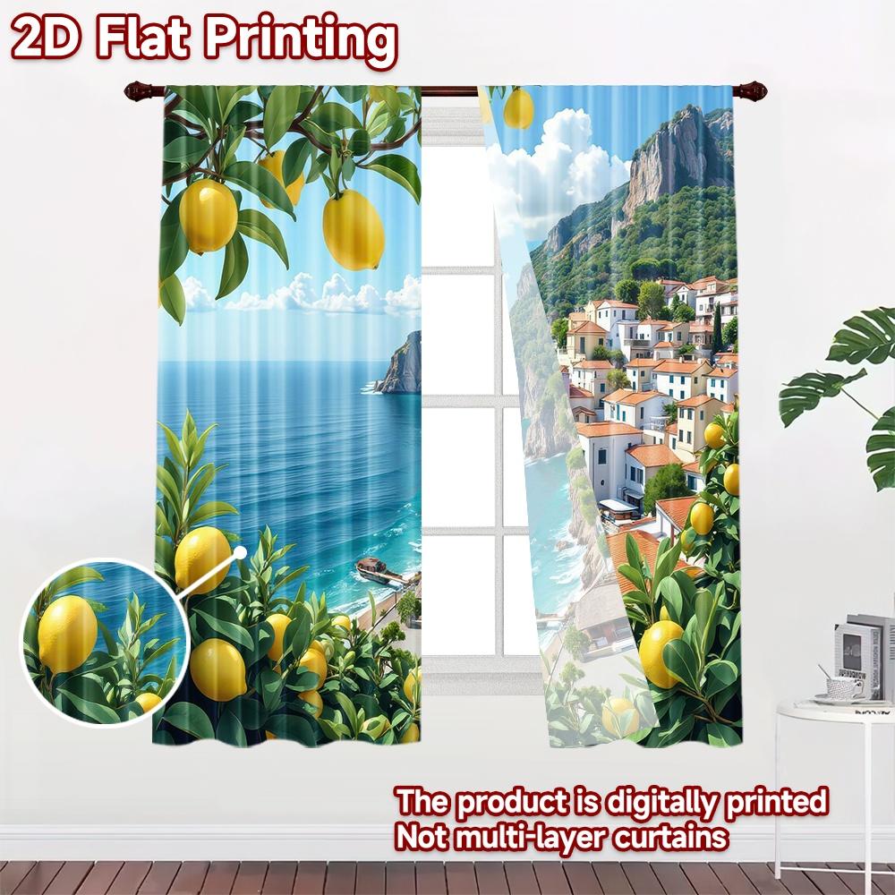 2D flat Photography Backdrop Background Banner Coastal Village With Lemons 100% Polyester Holiday Decorations for Holiday