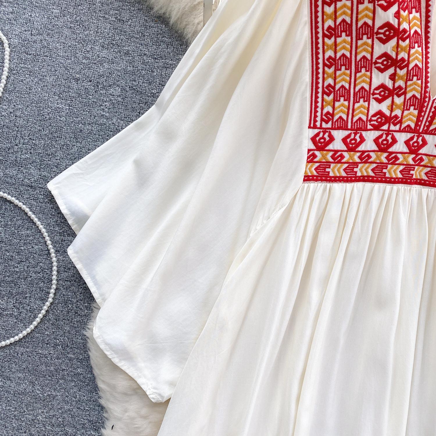 Женские платья Новое поступление V-образный вырез вышитый воланами край длинный — фото 9