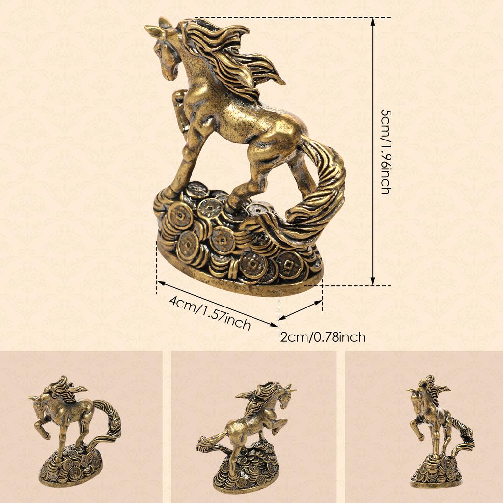 Horse Statue Feng Shui Ornament Mini Brass Horse Mascot Figurine Decor for Collectible Home Tea Pets Office Tabletop Car Decor