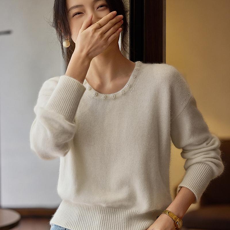 Women's Cashmere Sweater Qinghe Cashmere 30% Cashmere 70% Wool Autumn and Winter Pullover Warm and Fashionable