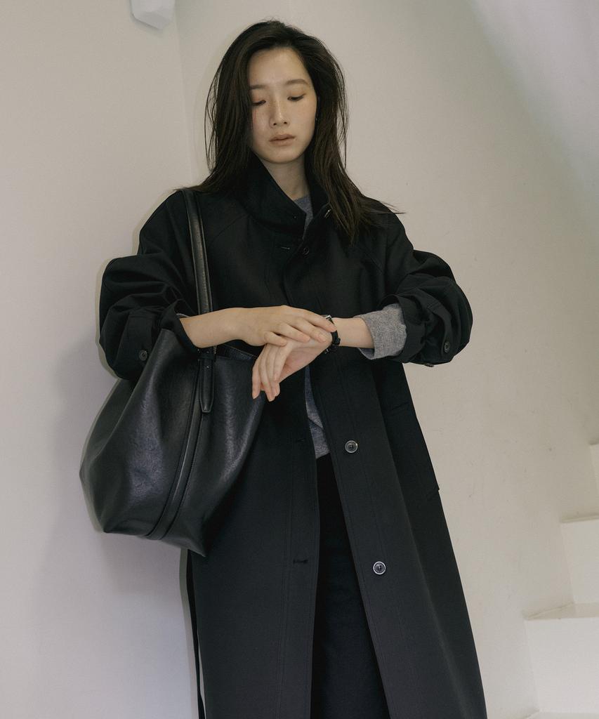 LINGSEOUL High Neck Trench Coat-Black