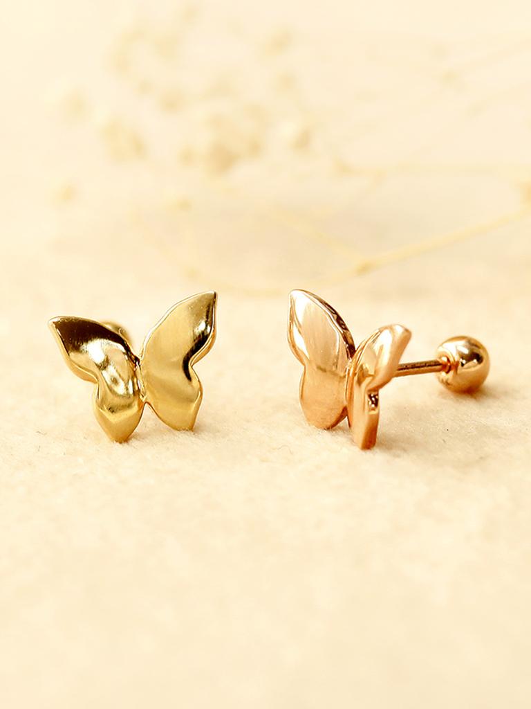 Minimalpiercing 14K Plain 3D Butterfly Piercing Earrings