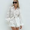 European & American Sexy Cotton Embroidered Set: Spring/Autumn See-Through Shirt & High-Waisted Shorts 2025
