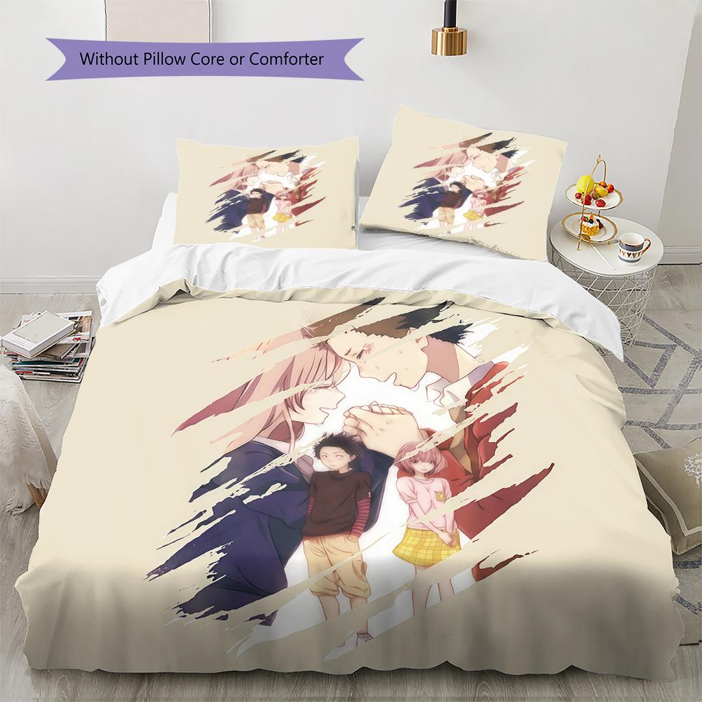 A Silent Voice Pattern Bedding,Quilt Set Quilt Cover Pillowcase Home Birthday Gift (1 * Duvet Cover + 2 * Pillowcase, Without Core)