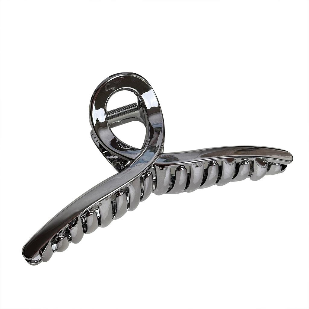 High-end Large Hair Claw Clip In Shiny Silver Resin For Effortless Elegant Hairstyles
