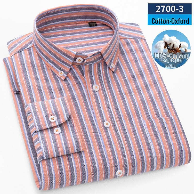 Herr Långärmad Randig Oxford Bomullsskjorta - Casual Vår Affärsklädsel