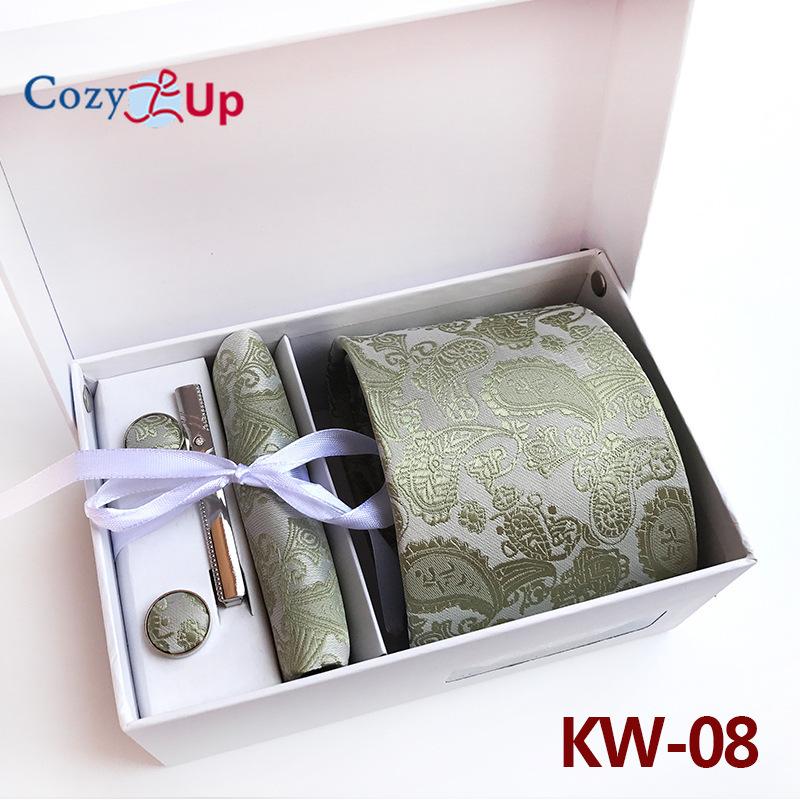 Cozy Up 6 Pieces Set Paisley Men's Tie Including Tie Square Scarf Cuff Tie Clip Gift Box