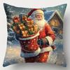 Christmas Decoration Pillowcase Winter Snow Scene Santa Claus and Gift Pillow Cover Sofa Cushion Suite Room Home Decoration