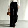Women Solid‑Color Velvet Wide‑Leg Pants Elastic Drawstring High‑Waist Casual Trousers With Double Pockets For Autumn Winter