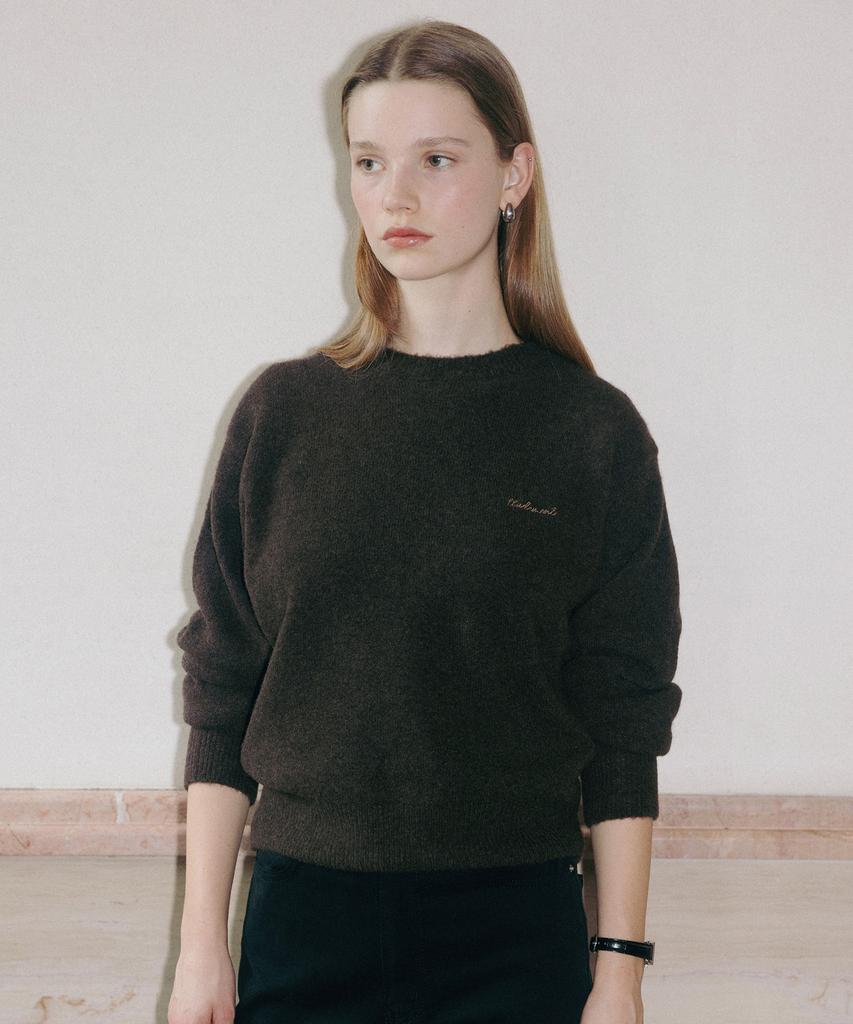 Tudument Wool Round Knit Pullover Brown