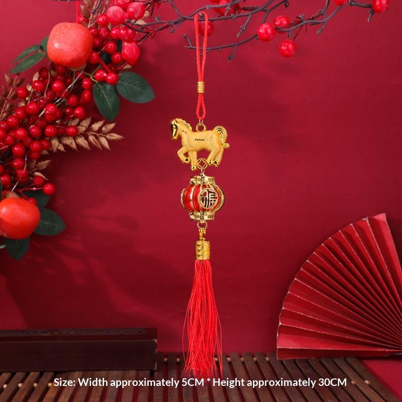 Festive Zodiac 2026 Year Of The Horse Lantern Pendant Chinese New Year Red Gold Lucky Decoration Car Pendant Accessories Gifts