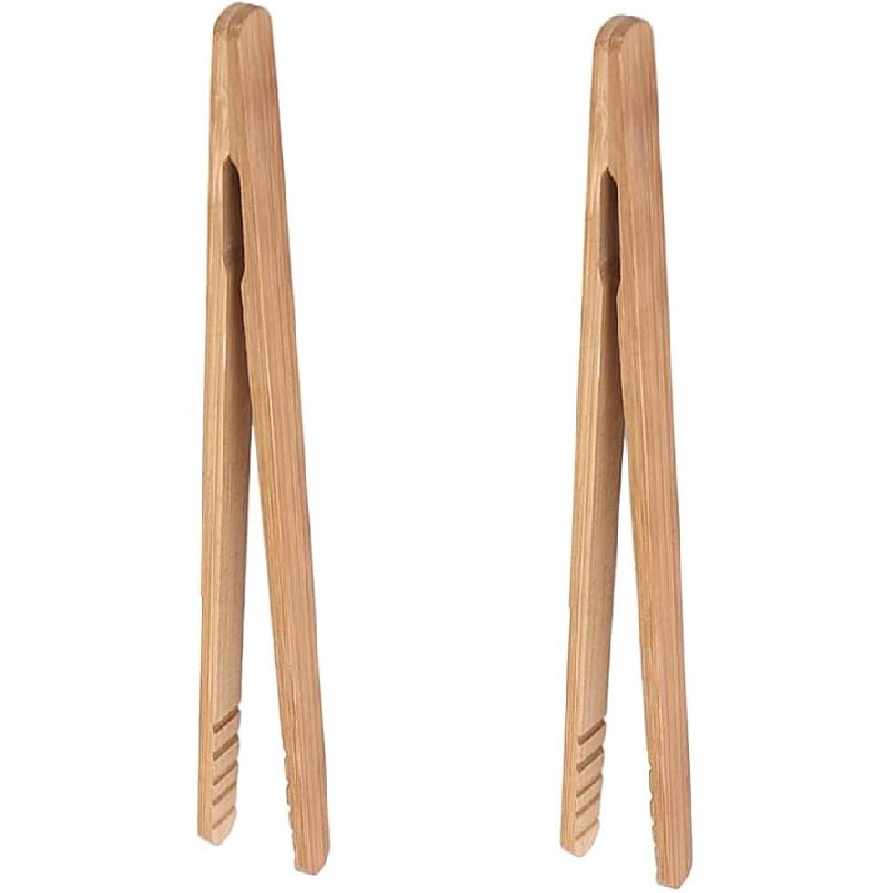 Bamboo Toast Tongs, 7 Inches Mini Wood Cooking Tong with Anti-slip Design Great for Serving Food/Toaster/Bread & Pickles/Sugar/Barbecue,Small Kitchen