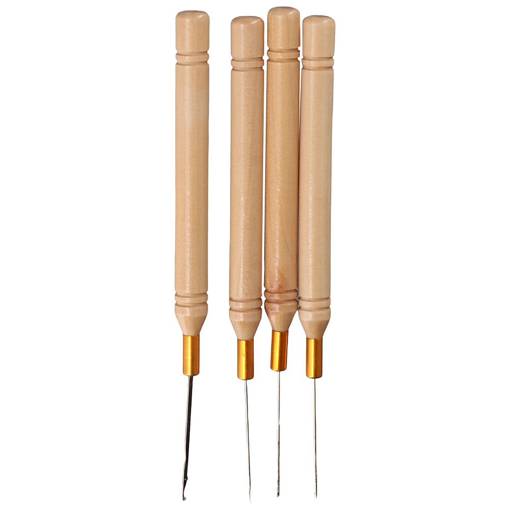 12Pcs Alloy Pulling Hook Wooden Handle Feathers Extensions Silicone Link Rings  Beading Link Rings