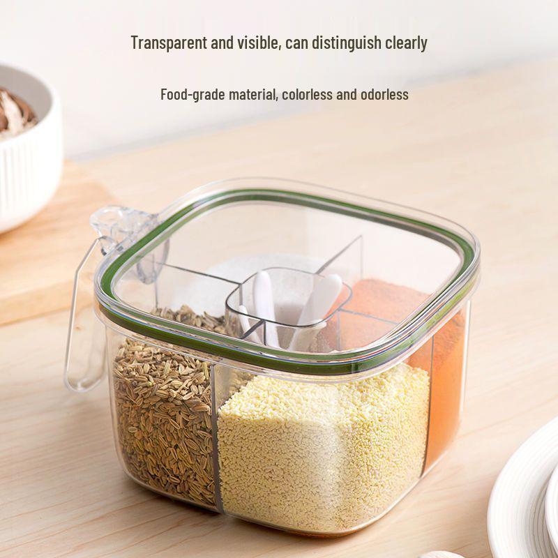Multi-Grid Kitchen Condiment Box: Transparent Jars for Salt, Pepper, MSG & Seasoning Storage