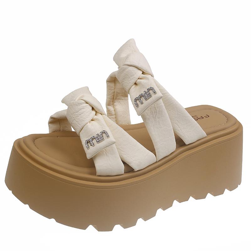 Small man with bow-tie platform slippers summer skirt new outer wear women's shoes fashion casual cool slippers