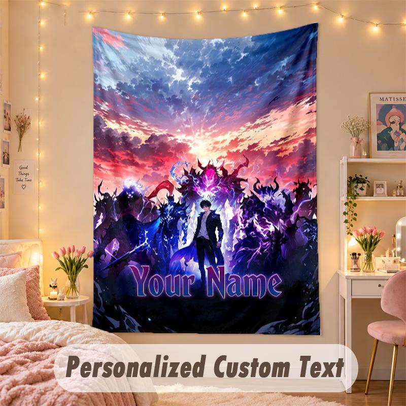 Custom Personalized Tapestry,Solo Leveling Print Custom Name Text Wall Art Hanging for Bedroom