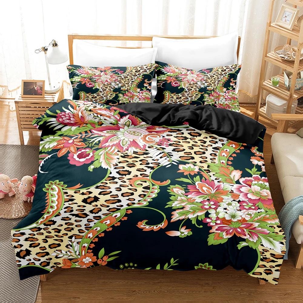 Gold Chain Leopard Leopard Print Comforter Cover King Size Women Cheetah Duvet Cover Set Home Hotel Room Soft Bedding Sets 3D