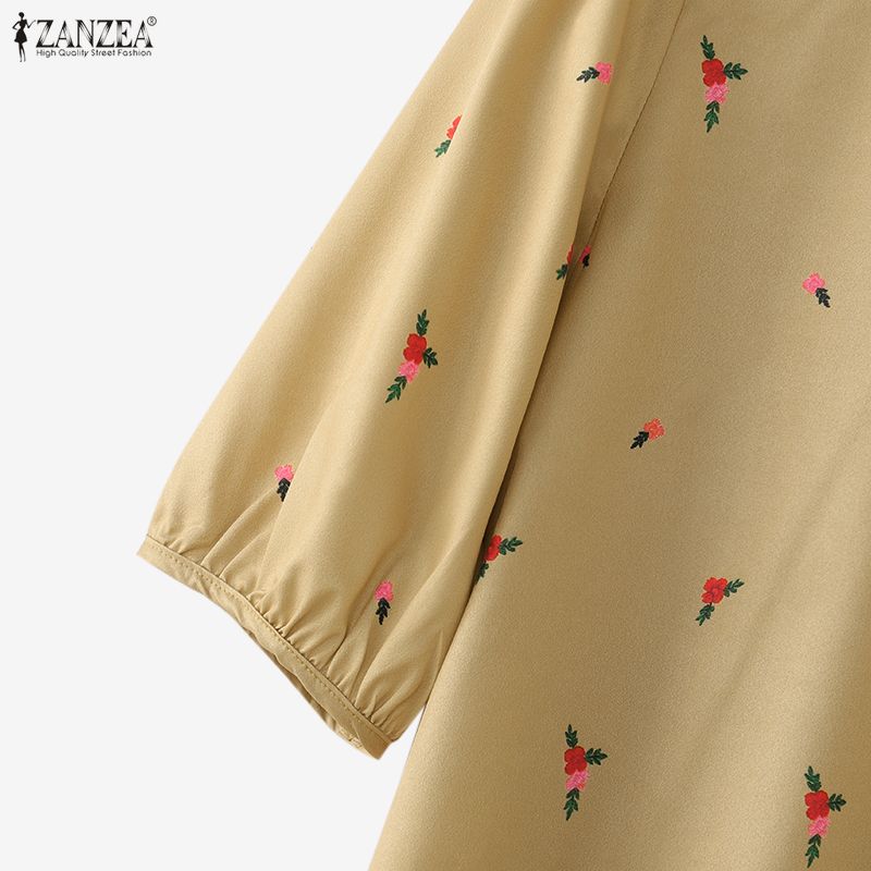 ZANZEA Lässige Bluse mit Rundhalsausschnitt und halblangen Ärmeln für Damen