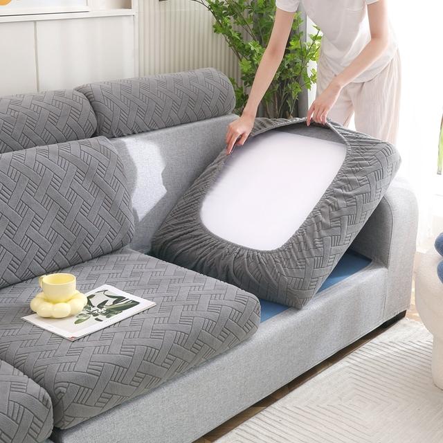 Thick Plush String Jacquard Stretch Covers Used For Sofa Seat Cushion Cushion Slipcover Used For L Shape Chaselong Cushion Soft Keep Warm