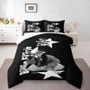 3 Piece Bedding Set with Duvet Cover and 2 Pillowcases - Billie Eilish Hit Me Hard Stars Crouch Print - Black White Music Decor for Fans