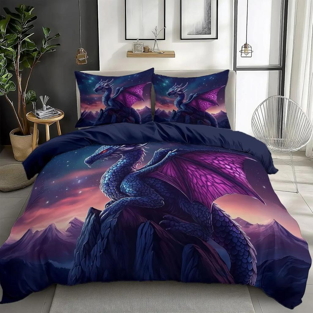Magische Fliegende Drachen Bettwäscheset Helle Bunte Fliegende Drachen Tierwelt Jungen Bettdeckebezug Weltraum Galaxie Männer Bettwäsche Set