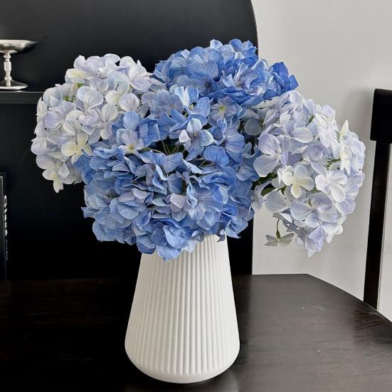 4 Stück künstliche Hortensienblüten groß lebensecht Kunstseide Hortensien mit Stiel Volle künstliche Blumenanordnung für Tischmittelstück Hochzeitsparty Zuhause