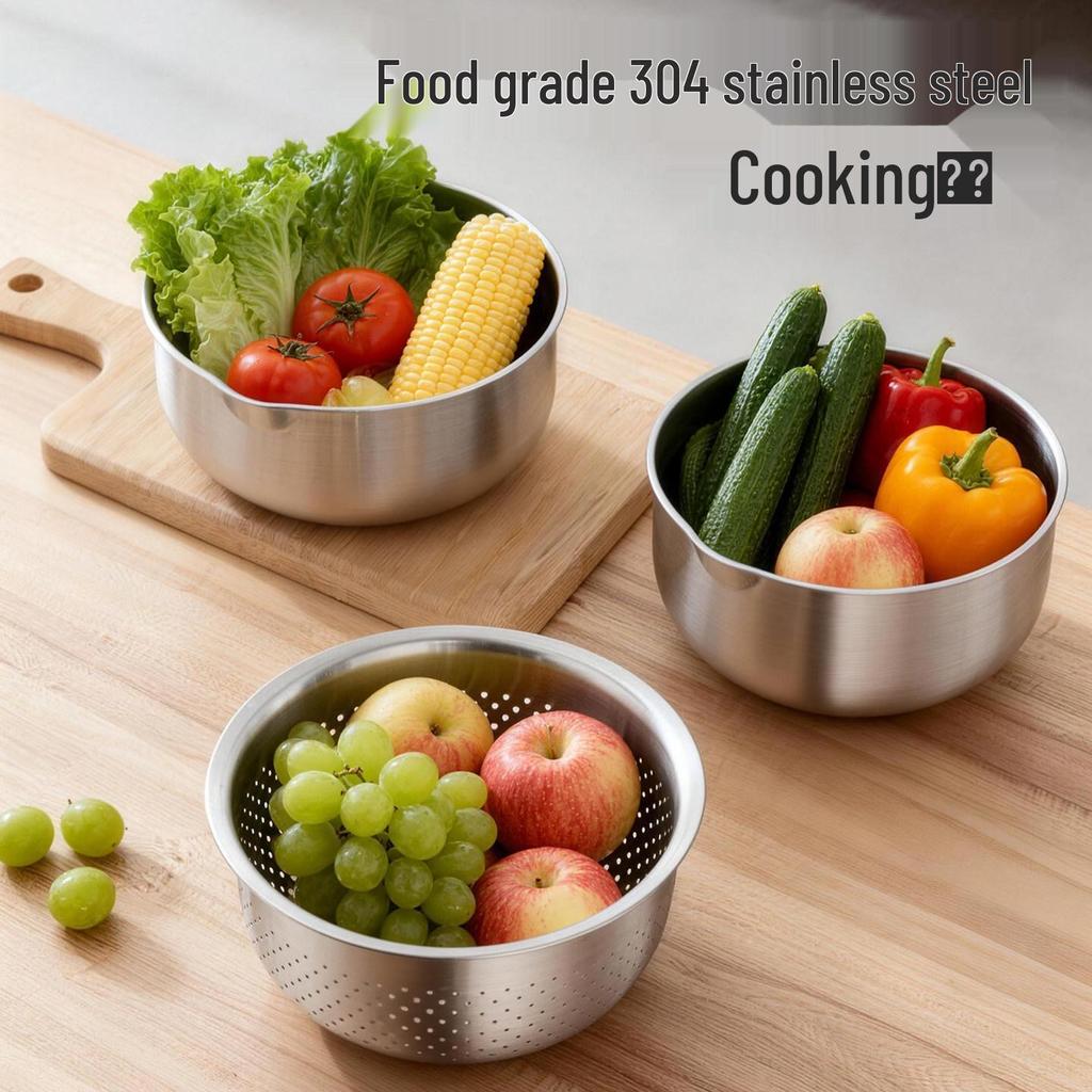 304 Stainless Steel Dual-Layer Kitchen Drain Basket and Rice Washing Sieve