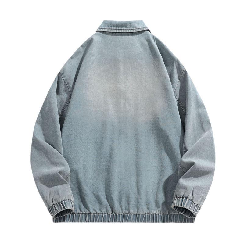 Men's Retro Denim Cotton Jacket - Spring American Style, Lapel, Motorcycle, Loose Fit, Casual