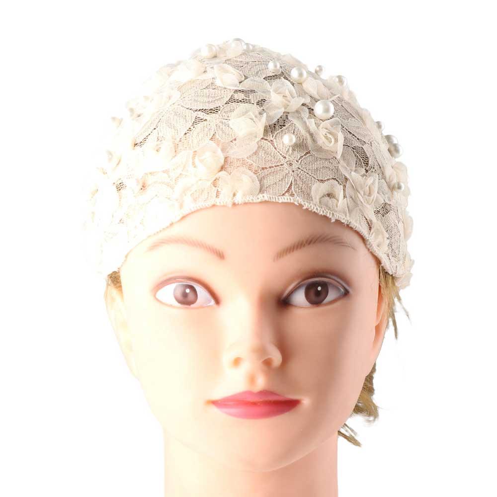 Sweet Elegant Pearl Wide Side For Girls Mesh Women Hairbands Lace Headband Flower Korean Head Wrap бежевый