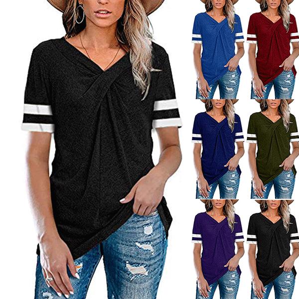 Womens Summer Tops V Neck T Shirts Loose Fit Casual Tunic Shirts uygun