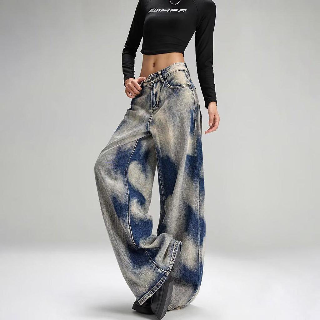 European and American High Street Women's Tie-Dye Wide-Leg Hiphop Pants - Retro, Loose-Fit Design