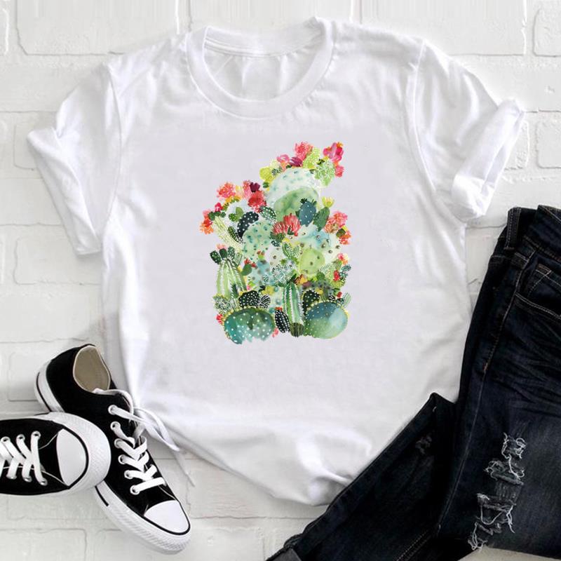 (European Size) 90s Tee Top Fashion Flower Watercolor Lovely T Shirt Clothing Casual Short Sleeve Women Print Lady Female Graphic T-shirt