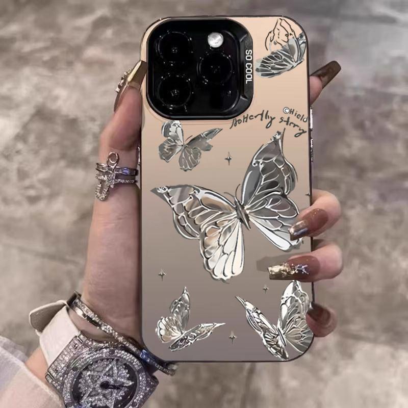 Silver Heart Butterfly Pattern IMD Phone Case For Xiaomi Mi 15 14 13 12 13T 14T Pro 11 Lite 5G NE Poco F6 X5 X6 M6 Pro Cover