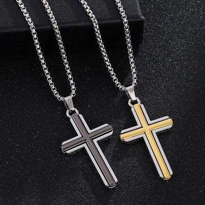 Minimalistische zweifarbige Unisex-Halskette mit Kreuzanhänger für Damen und Herren