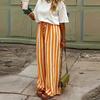 Casual Striped Pants Women Loose Elastic Waist Lace Up Wide Legs Straight Trousers Female Summer Chic Soft Pants Lady